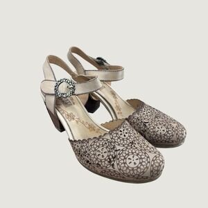 Spring Step L'Artiste EILOOTA Heels 36 6 Beige Laser Cut Leather Boho Mary Jane